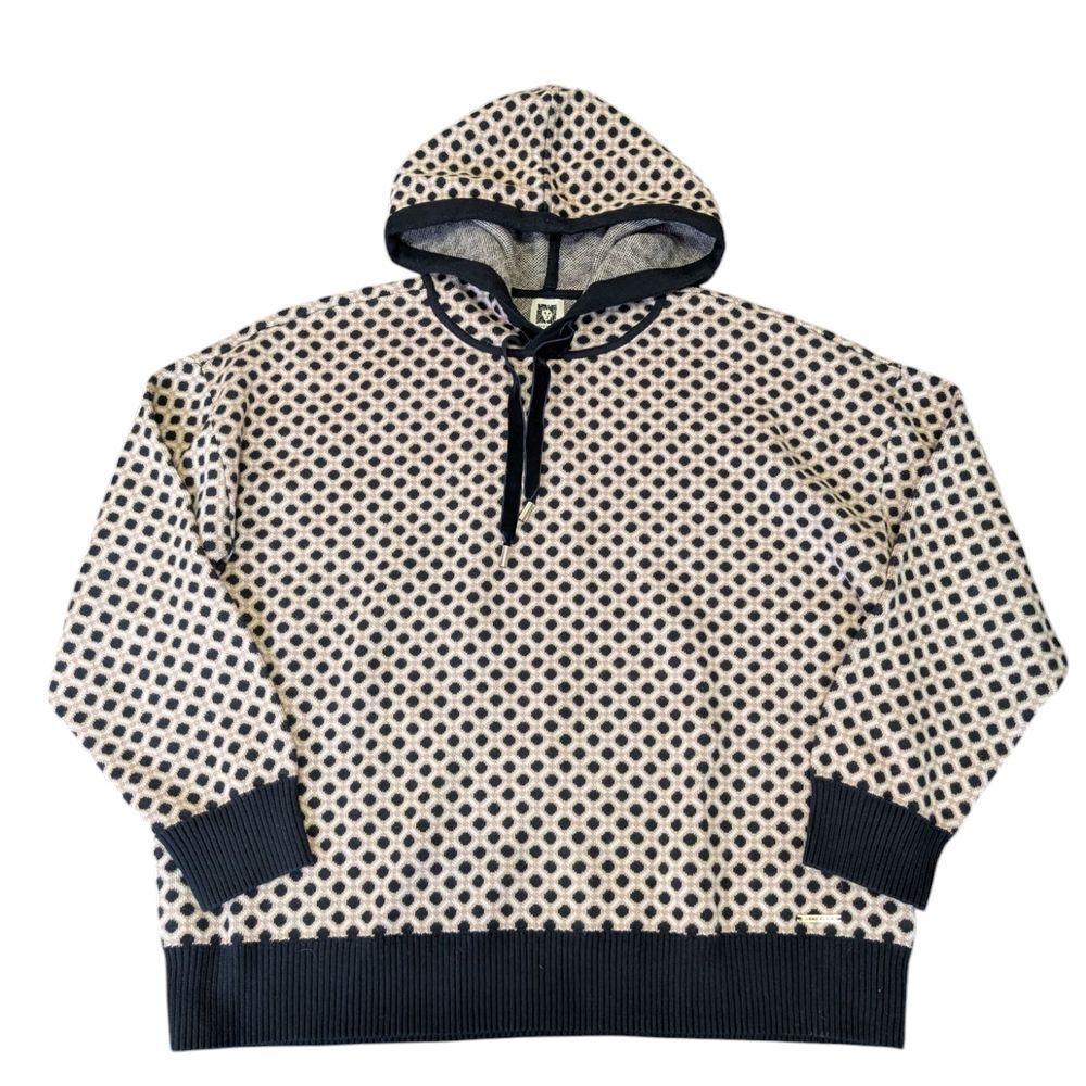 Anne Klein Women's Black and Tan Patterned Hoodie Size Extra Large